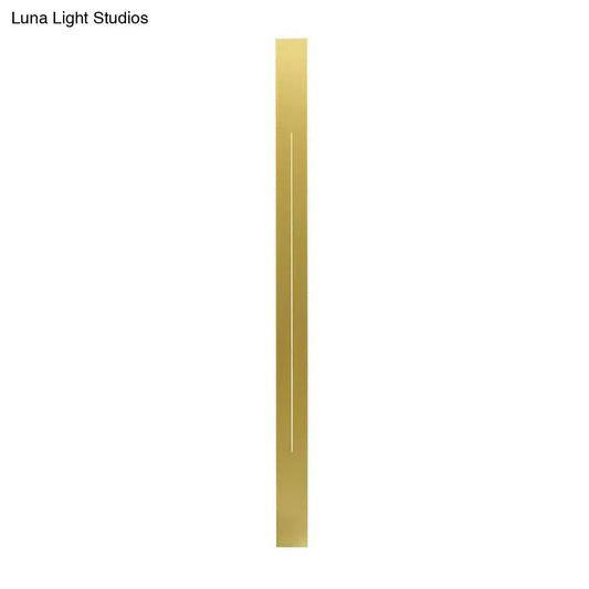 Modern gold linear led wall light fixture with sleek metal strip and subtle vertical line detail for living room sconce