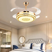 Modern gold living room fan light with integrated lighting and translucent white blades for decorbites living room electric use