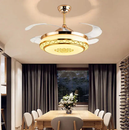 Modern gold living room fan light with integrated light and translucent white blades for decorbites living room electric use