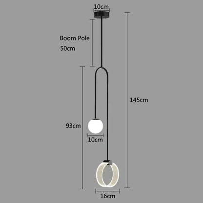 Black modern pendant light with spherical bulb and illuminated ring, perfect for decorbites gold luxury led setups