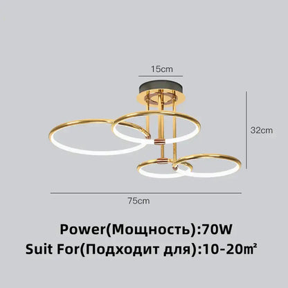 Modern gold luxury ring pendant chandelier with three interlocking rings and black base for dining room decorbites gold luxury