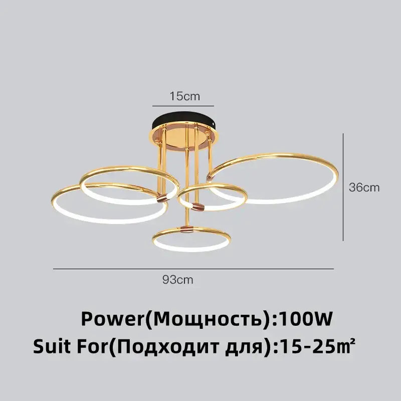 Modern gold luxury ring pendant chandelier with concentric circular rings and black base for dining room decorbites gold luxury