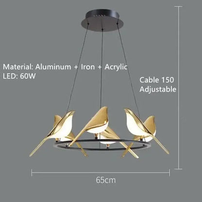 Modern gold magpie bird led chandelier with adjustable cable and black circular base for dining room decorbites gold magpie