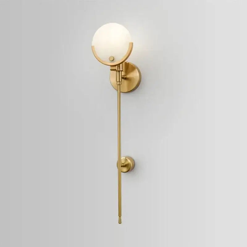 Modern gold marble wall lamp with decorbites gold marble finish frosted glass globe and slender gold marble copper rod