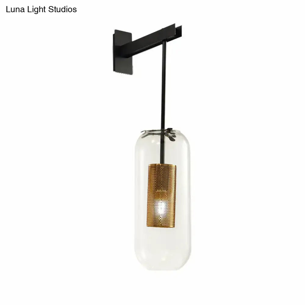 Modern gold mesh clear glass hanging light bedroom wall sconce with a 220v-240v 110v-120v clear glass cylinder housing