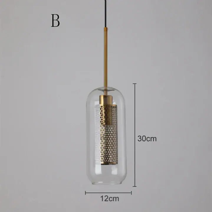 Modern gold mesh glass ball pendant light with clear glass cylinder and brass rod for kitchen dining room decorbites pendant light