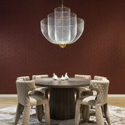 A modern gold mesh grid ceiling chandelier with multi-tiered delicate mesh design and gold-toned accents for dining decorbites gold mesh
