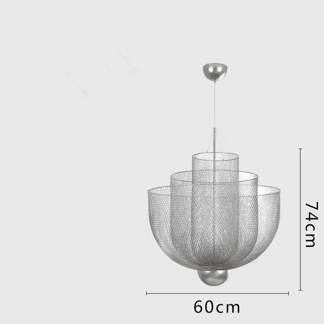 Silver mesh tiered spherical pendant light with polished metal accents modern dimmable led chandelier for dining room