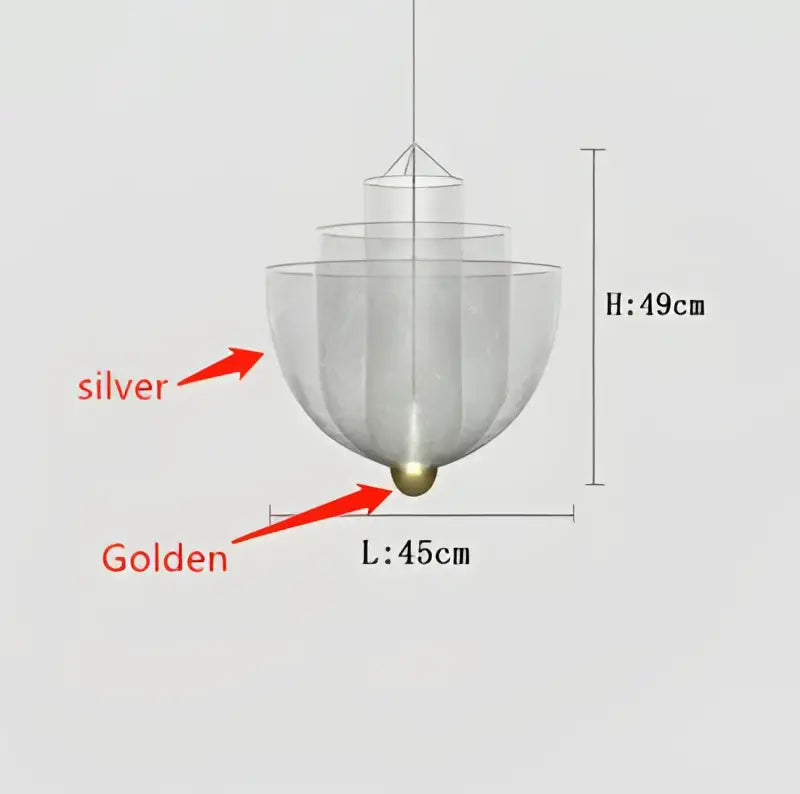 Modern gold mesh tiered dimmable led chandelier pendant light with silver mesh and golden base 49cm by 45cm