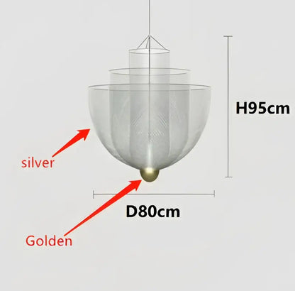 Modern gold and silver mesh tiered dimmable led chandelier pendant light with hanging fish net design for dining room