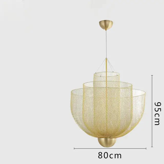 Modern gold mesh tiered dimmable led chandelier pendant light with spherical design and sleek metallic finish for dining room