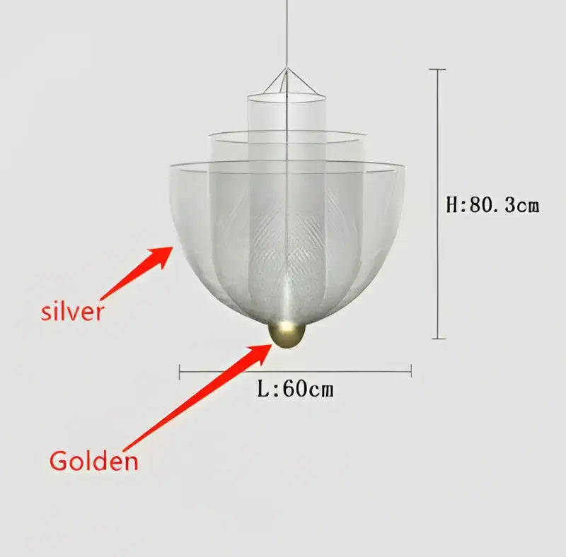 Modern gold and silver tiered hanging fish trap pendant light with mesh netting dimmable led chandelier design