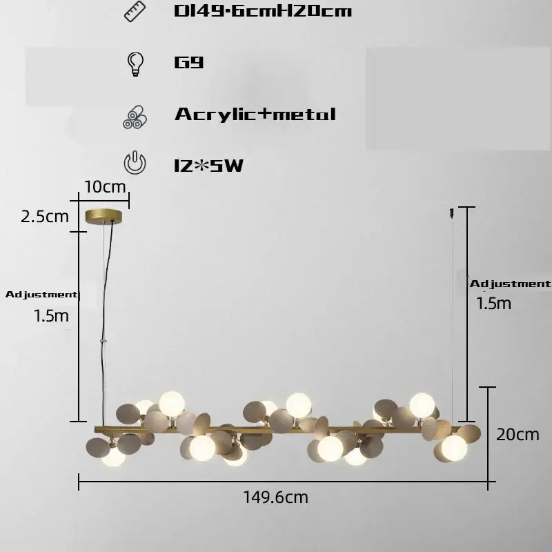 Modern gold metal branching pendant light with brass frame and acrylic spherical bulbs for dining room decorbites gold metal