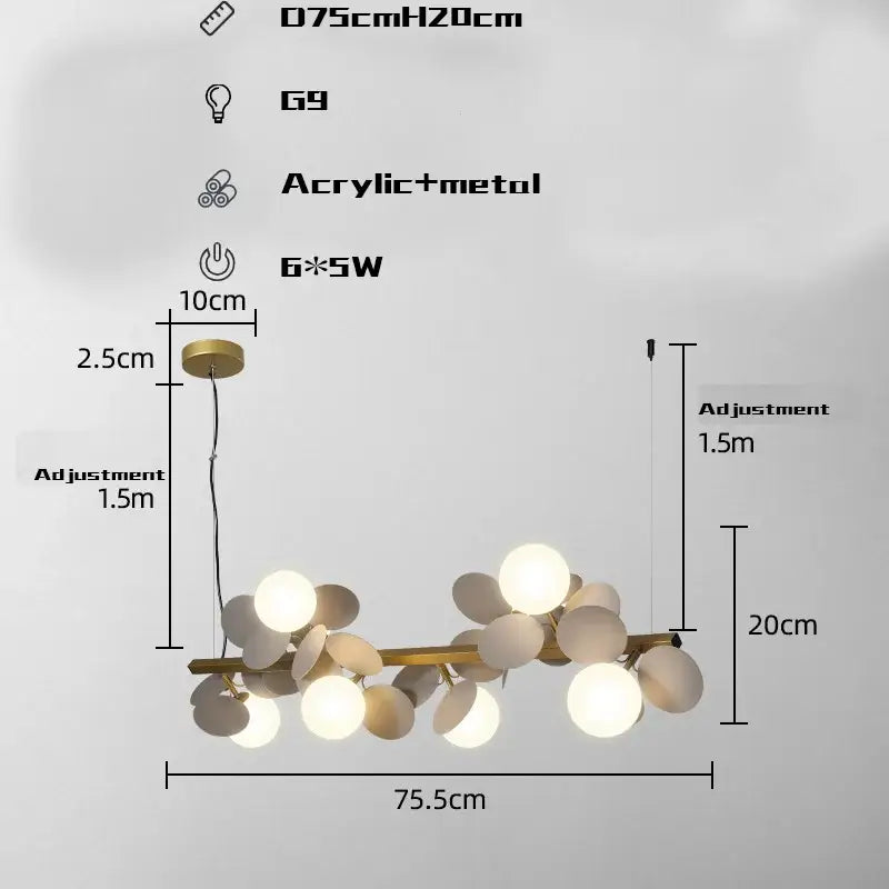 Modern gold metal branching pendant light with spherical acrylic lights and metal frame for dining room decorbites gold metal