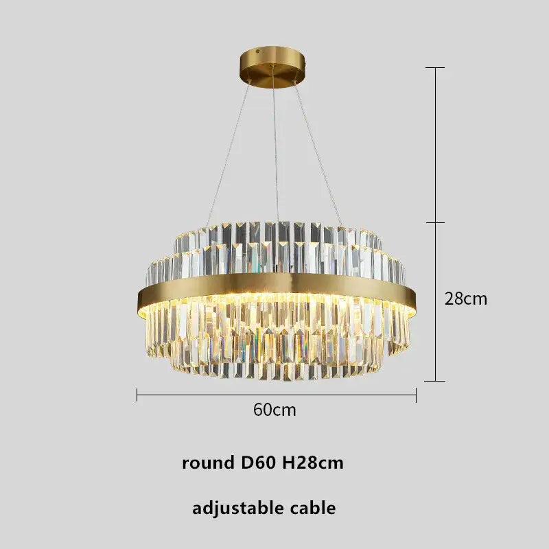 Modern gold metal crystal pendant light with tiered clear crystal prisms for elegant dining room decorbites gold metal style