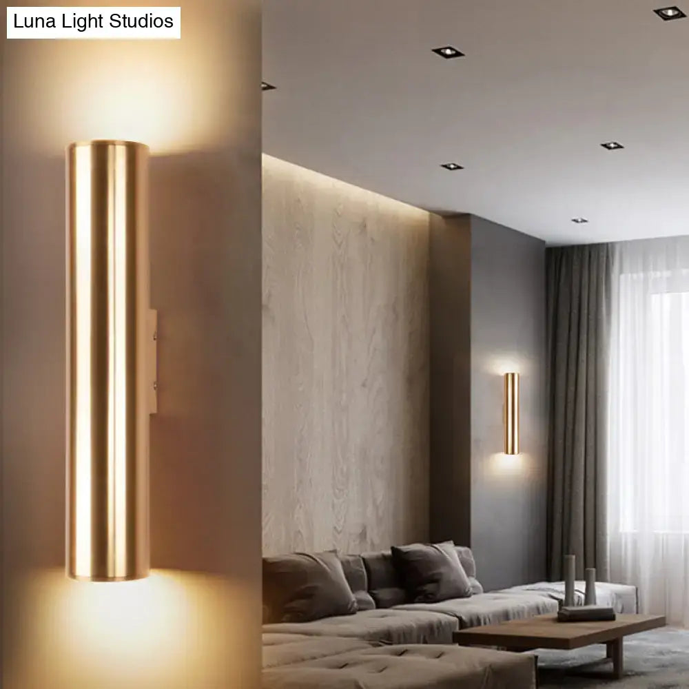 Modern gold cylindrical metal fixture wall lamp with sleek design for corridor lighting