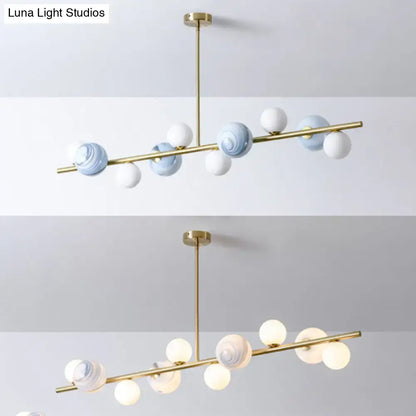 Modern gold metal glass globe chandelier with brass pendant light and marbled glass shades for dining table chain cord length