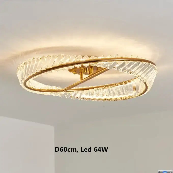 Modern gold metal led crystal ceiling light with two concentric rings of faceted crystals for living room decorbites gold metal