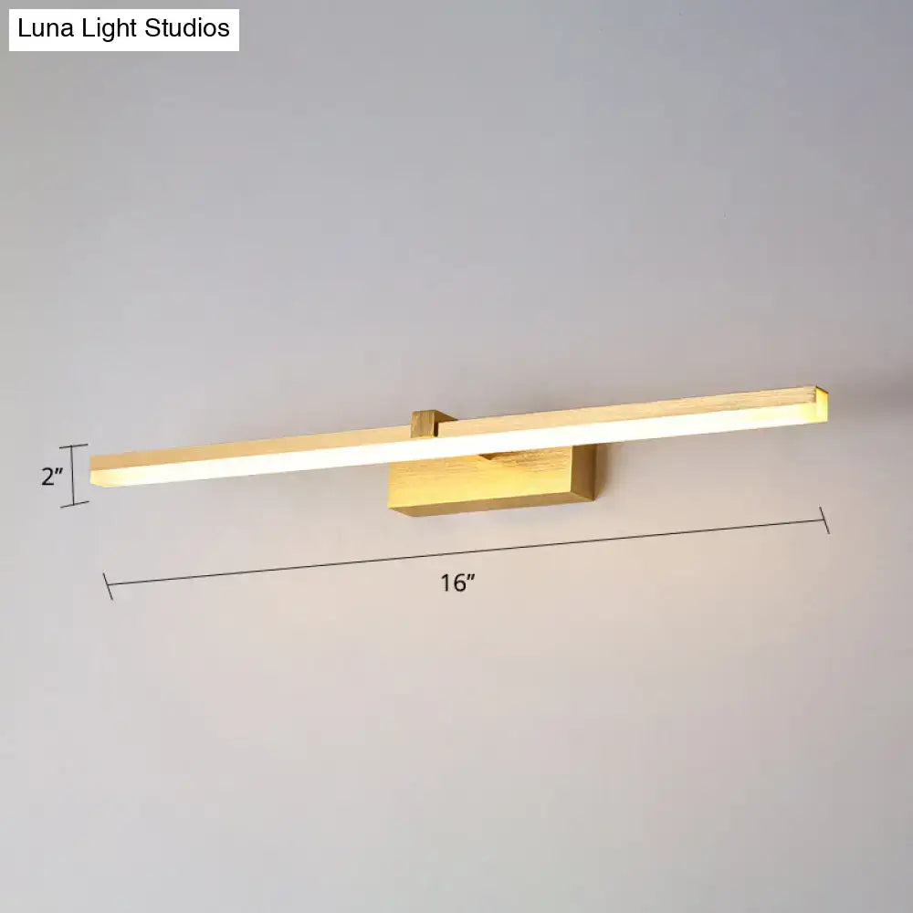 DecorBites sleek gold vanity light fixture modern metal LED wall-mounted bath lighting with wooden accent
