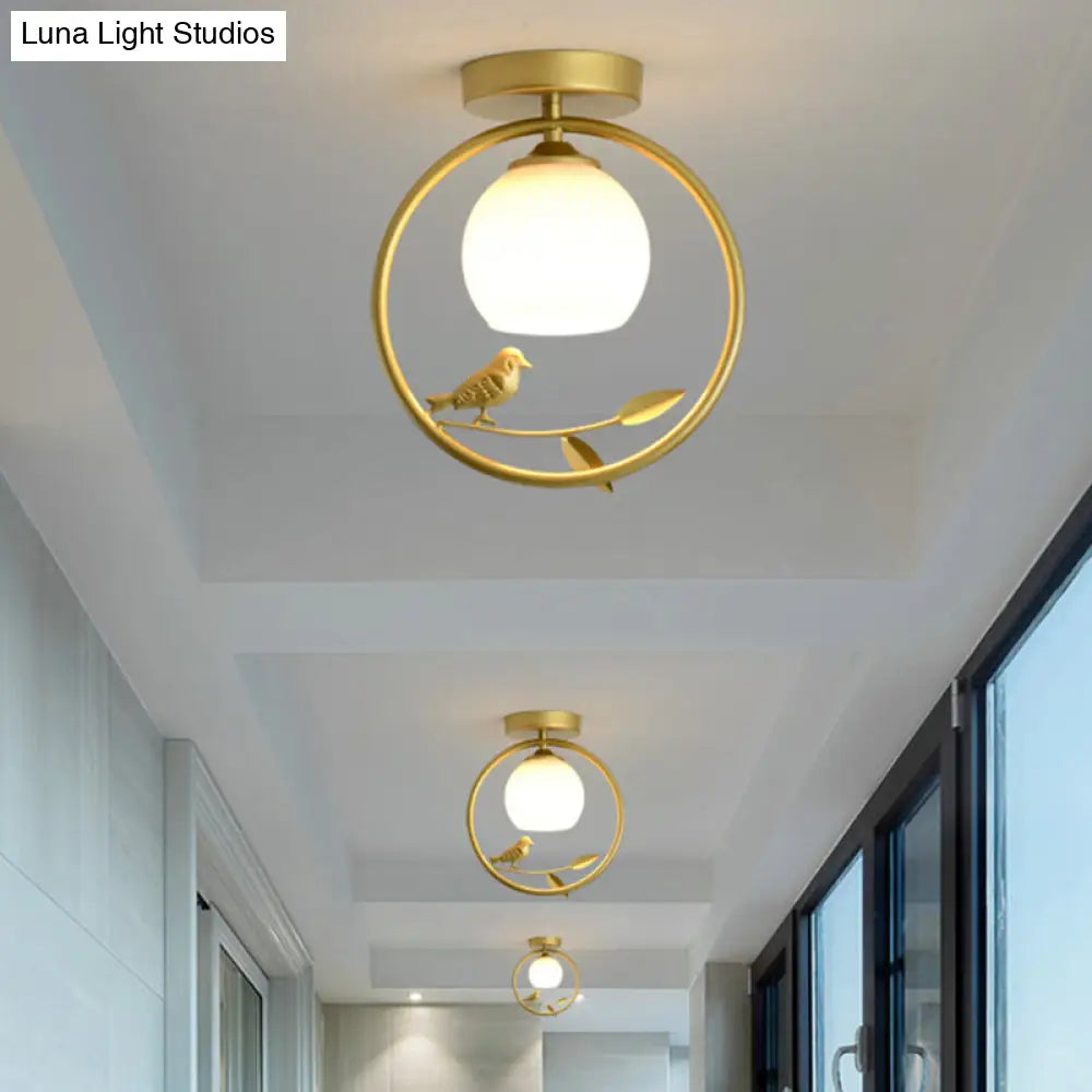 DecorBites™ DecorBites™ Modern Gold Metal Ring Flush Mount with Glass Dome Lampshade and 1 Bulb
