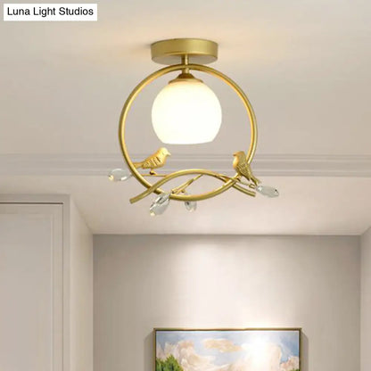DecorBites™ DecorBites™ Modern Gold Metal Ring Flush Mount with Glass Dome Lampshade and 1 Bulb