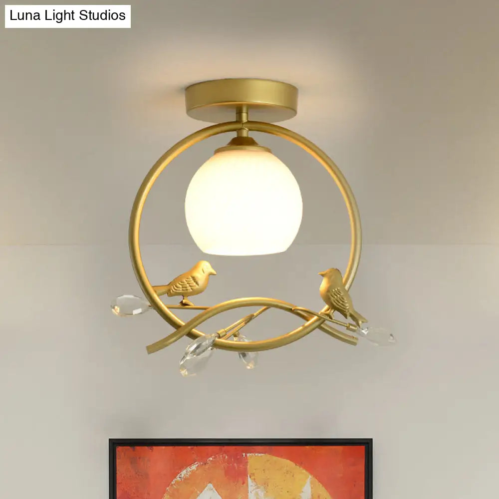 DecorBites™ DecorBites™ Modern Gold Metal Ring Flush Mount with Glass Dome Lampshade and 1 Bulb