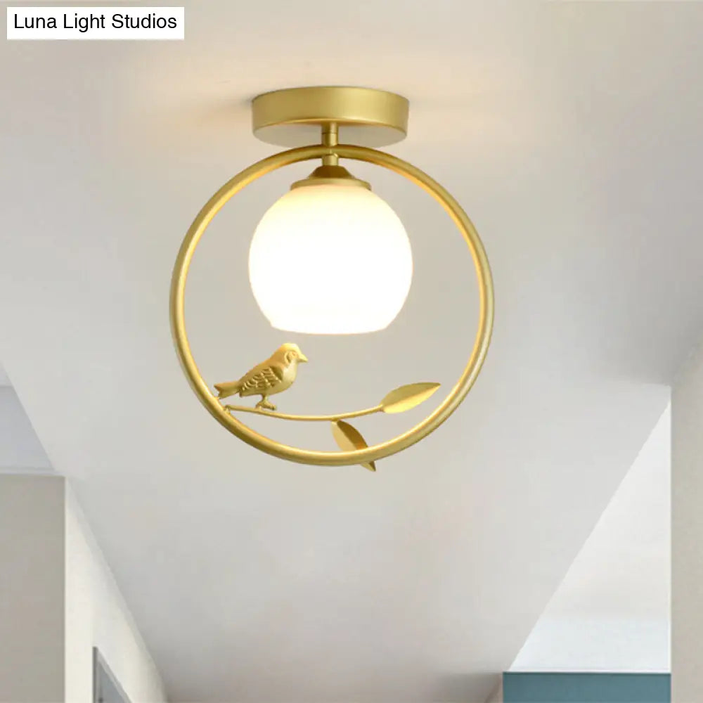 DecorBites™ DecorBites™ Modern Gold Metal Ring Flush Mount with Glass Dome Lampshade and 1 Bulb