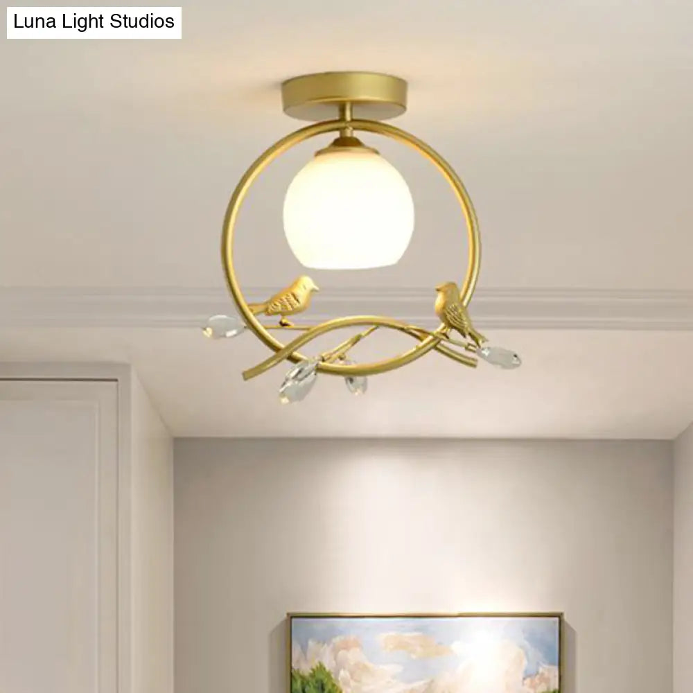 DecorBites™ DecorBites™ Modern Gold Metal Ring Flush Mount with Glass Dome Lampshade and 1 Bulb