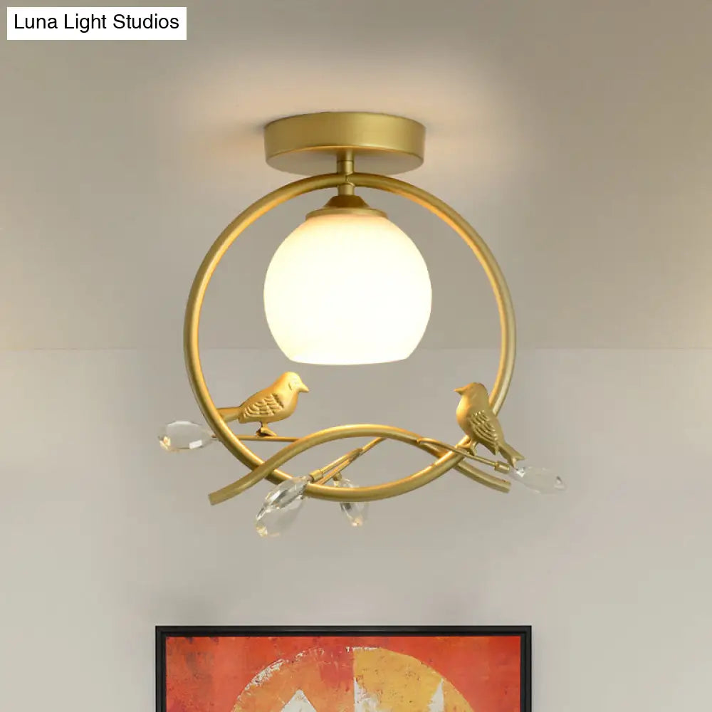 DecorBites™ DecorBites™ Modern Gold Metal Ring Flush Mount with Glass Dome Lampshade and 1 Bulb