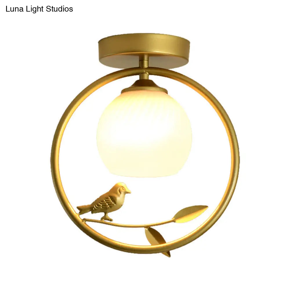 DecorBites™ DecorBites™ Modern Gold Metal Ring Flush Mount with Glass Dome Lampshade and 1 Bulb