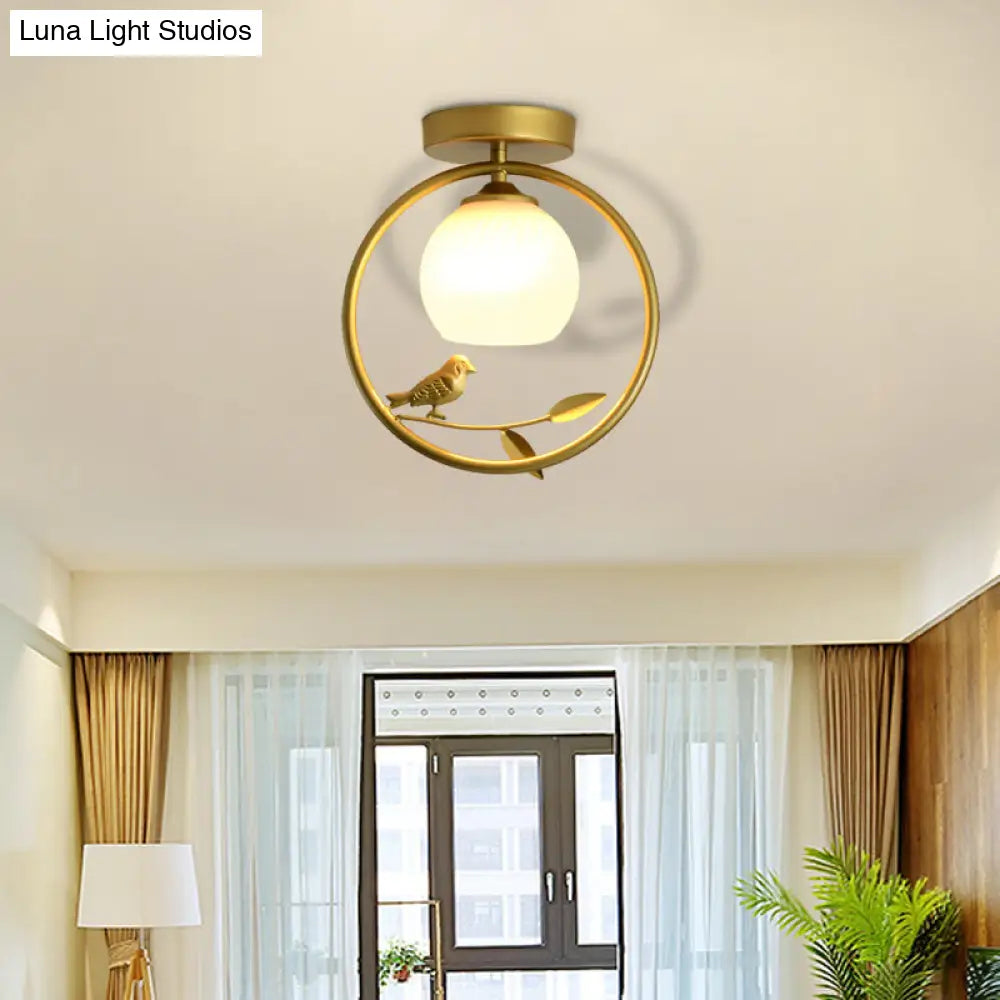 DecorBites™ DecorBites™ Modern Gold Metal Ring Flush Mount with Glass Dome Lampshade and 1 Bulb