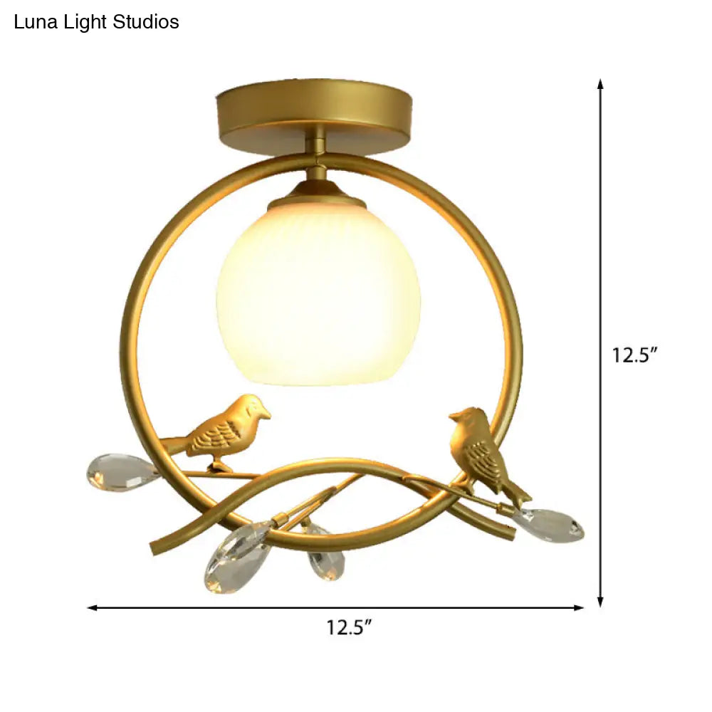 DecorBites™ DecorBites™ Modern Gold Metal Ring Flush Mount with Glass Dome Lampshade and 1 Bulb