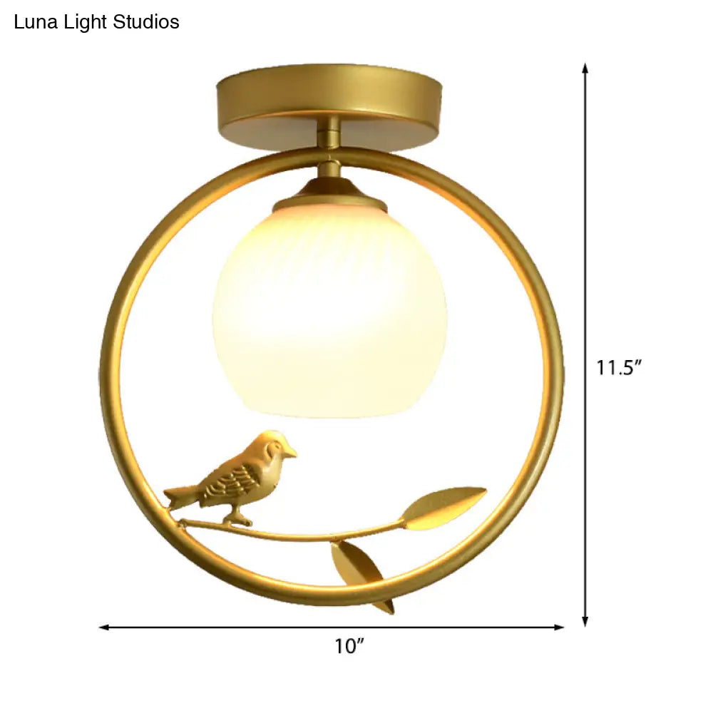 DecorBites™ DecorBites™ Modern Gold Metal Ring Flush Mount with Glass Dome Lampshade and 1 Bulb