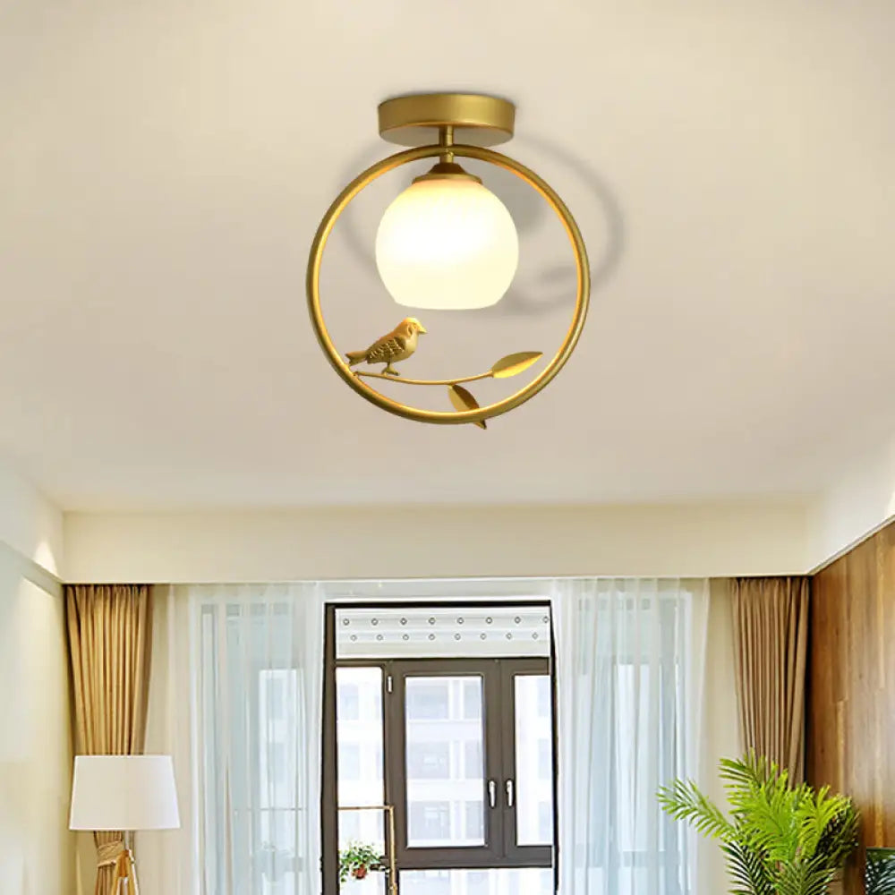 DecorBites™ DecorBites™ Modern Gold Metal Ring Flush Mount with Glass Dome Lampshade and 1 Bulb
