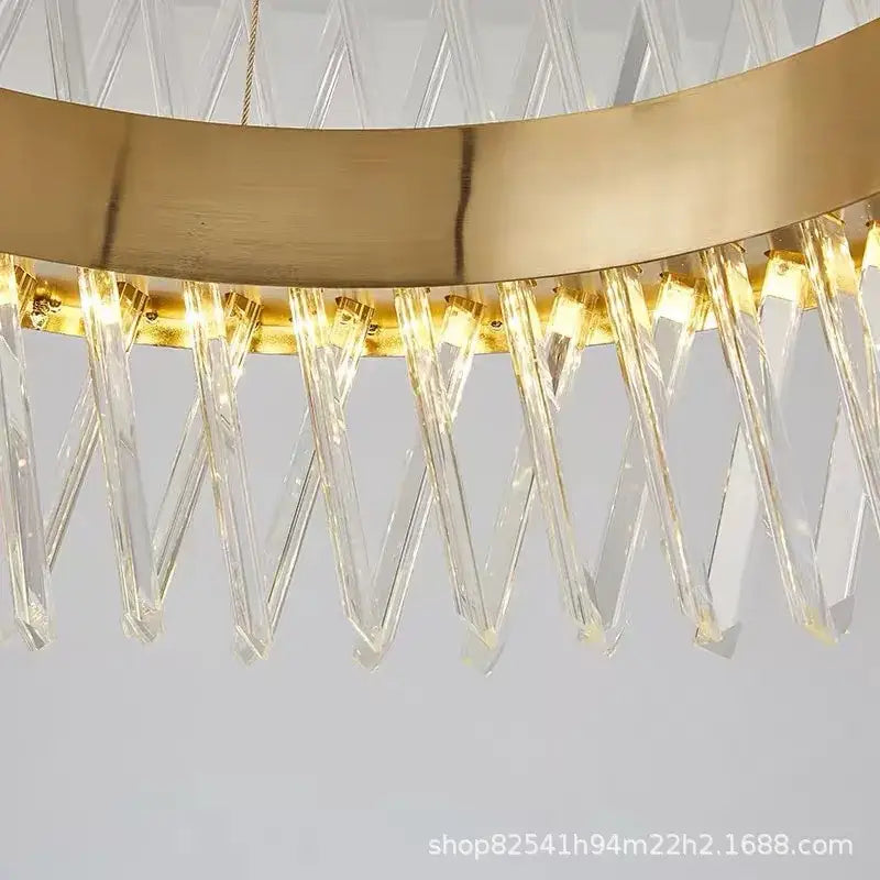 Modern gold metal pendant lamp with s shape lustre led design and cascading clear crystal prisms for dining room decor