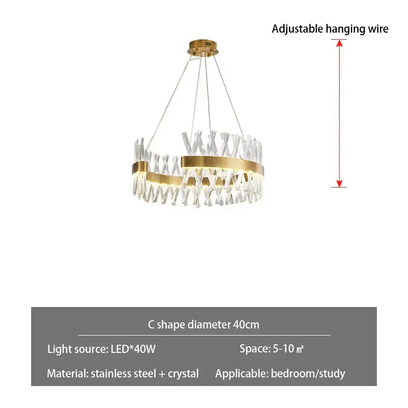 Modern gold metal s shape lustre led pendant lamp with gold-toned circular chandelier and clear crystal decorbites gold metal accents