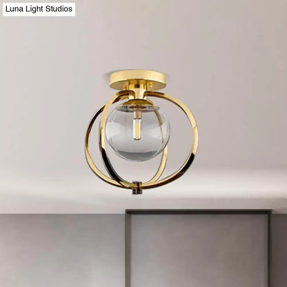 DecorBites™ DecorBites™ Modern Gold Metal Semi Flush Mount Ceiling Light for Bedroom with Clear Glass Shade