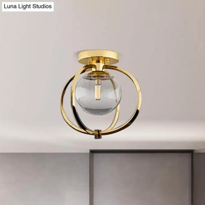DecorBites™ DecorBites™ Modern Gold Metal Semi Flush Mount Ceiling Light for Bedroom with Clear Glass Shade