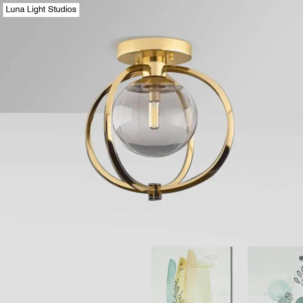 DecorBites™ DecorBites™ Modern Gold Metal Semi Flush Mount Ceiling Light for Bedroom with Clear Glass Shade