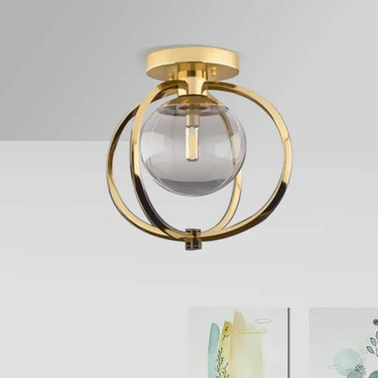 DecorBites™ DecorBites™ Modern Gold Metal Semi Flush Mount Ceiling Light for Bedroom with Clear Glass Shade