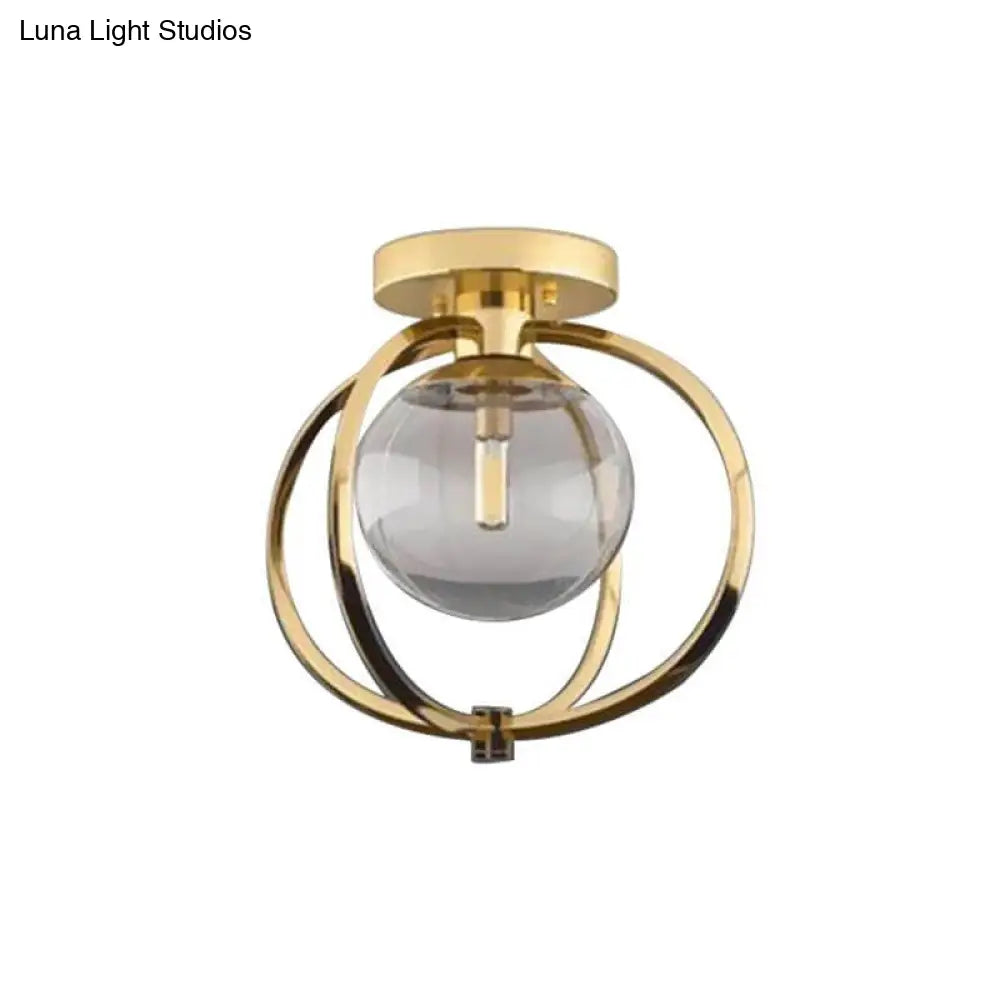 DecorBites™ DecorBites™ Modern Gold Metal Semi Flush Mount Ceiling Light for Bedroom with Clear Glass Shade