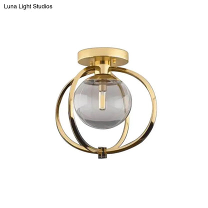 DecorBites™ DecorBites™ Modern Gold Metal Semi Flush Mount Ceiling Light for Bedroom with Clear Glass Shade