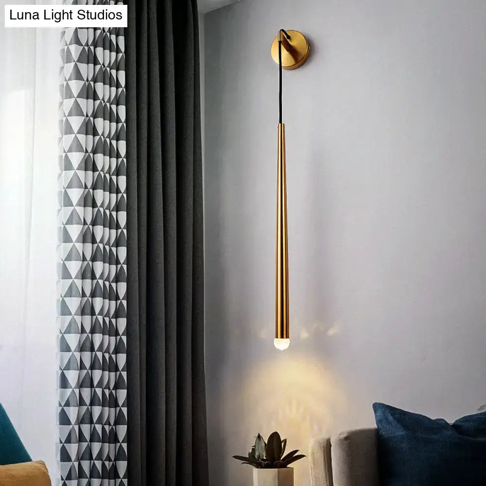 Modern gold metal shade led sconce with sleek cylindrical design and warm glow for 110v-120v living room lighting