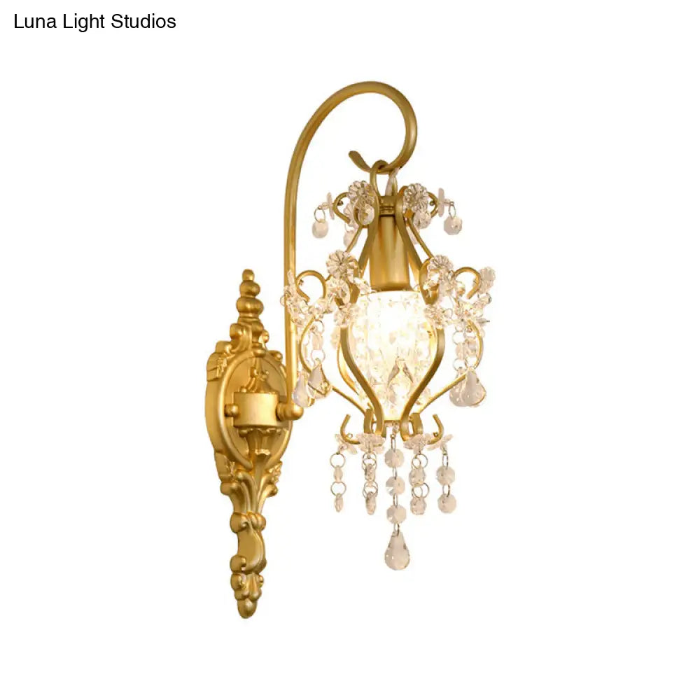 DecorBites™ DecorBites™ Modern Gold Metal Wall Sconce Light with Crystal Drop - 1 Light Corridor Sconce