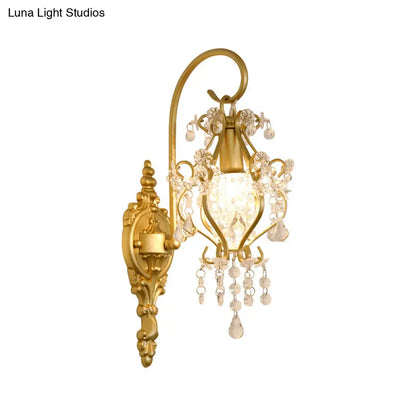DecorBites™ DecorBites™ Modern Gold Metal Wall Sconce Light with Crystal Drop - 1 Light Corridor Sconce