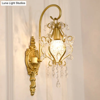 DecorBites™ DecorBites™ Modern Gold Metal Wall Sconce Light with Crystal Drop - 1 Light Corridor Sconce
