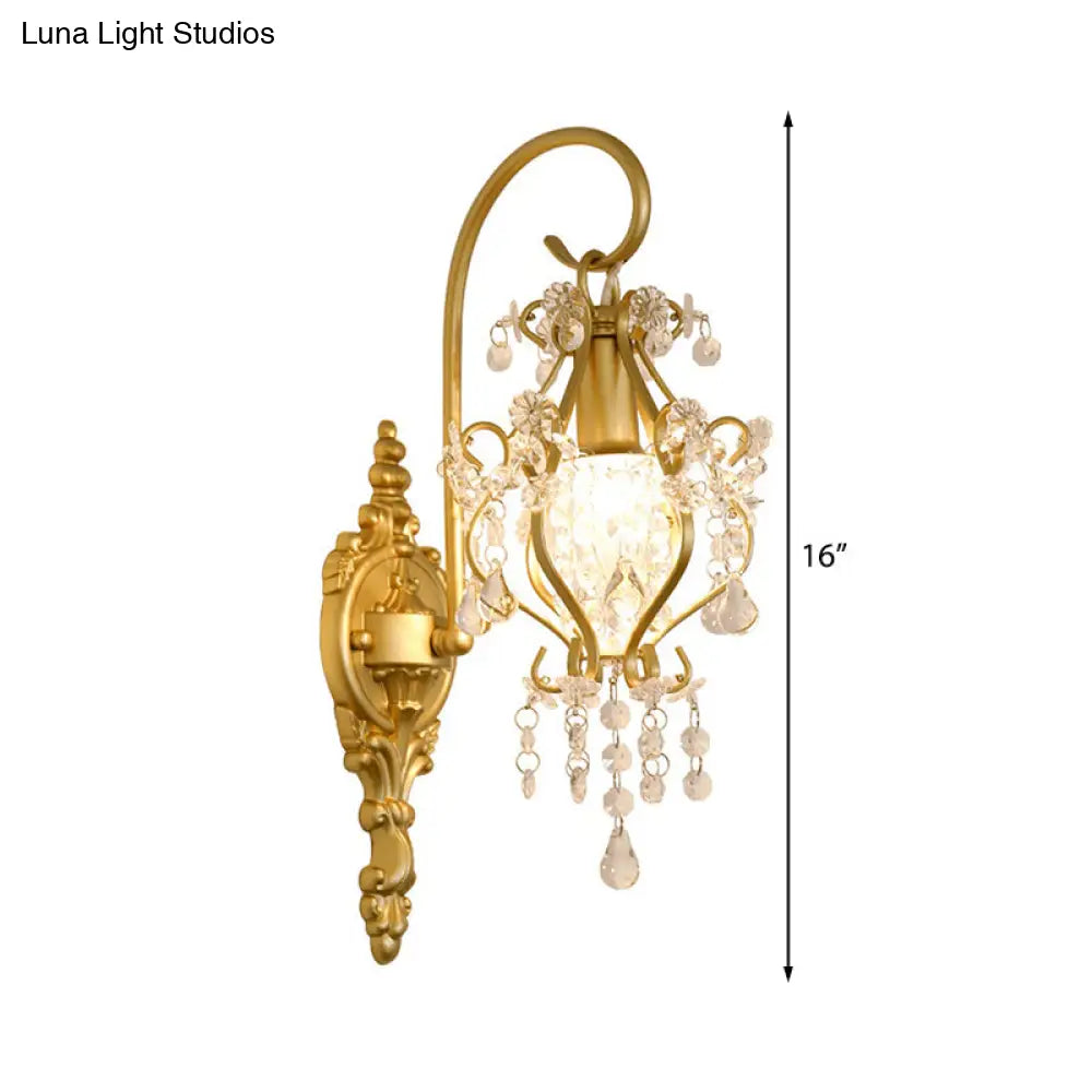 DecorBites™ DecorBites™ Modern Gold Metal Wall Sconce Light with Crystal Drop - 1 Light Corridor Sconce