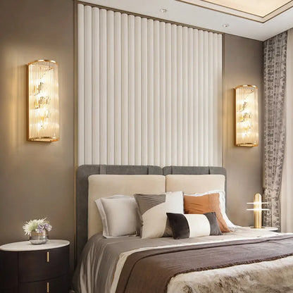 DecorBites™ DecorBites™ Modern Gold Metal Wall Sconce with Crystalline Multi Light for Bedroom