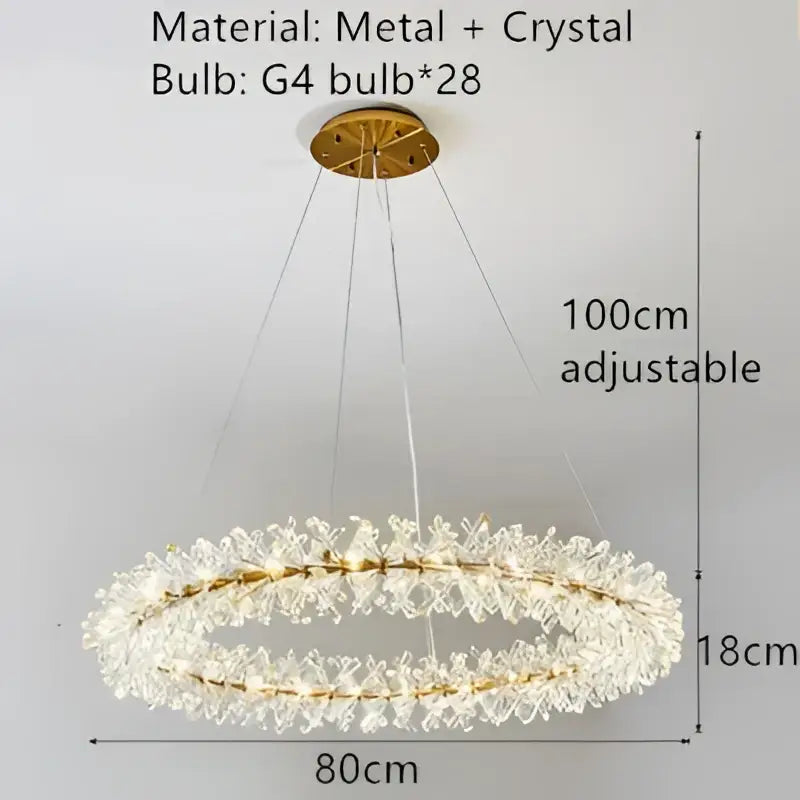 Modern gold metal wire circular chandelier with crystal accents and 28 g4 bulbs for dining room lighting