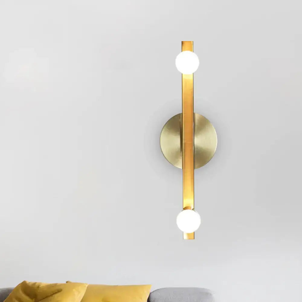 Modern gold metallic linear sconce light with vertical bar and two spherical bulbs for bedroom vanity 220v-240v 110v-120v